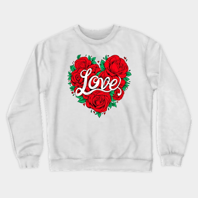 Love hand lettering with red roses in heart shape Crewneck Sweatshirt by ilhnklv